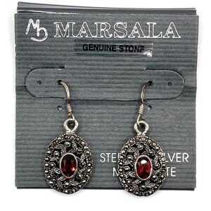 Marsala Sterling Silver Thailand Genuine Stone Pierced Earrings
